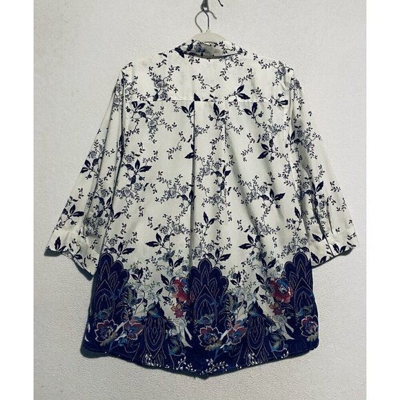 Chicos Top Womens Large Artsy Jacobean Print Button Up No Iron Stain Shield - Picture 4 of 7